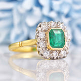 Ellibelle Jewellery Vintage 1989 Emerald & Diamond 18ct Gold Cluster Ring