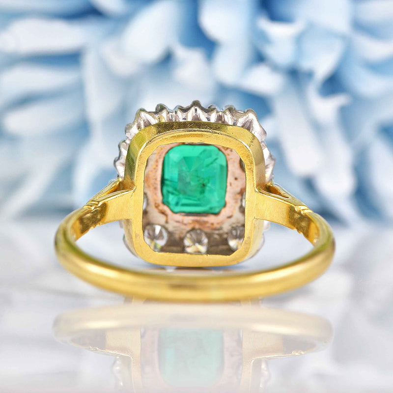 Ellibelle Jewellery Vintage 1989 Emerald & Diamond 18ct Gold Cluster Ring