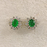 Ellibelle Jewellery Vintage 1989 Emerald & Diamond 18ct Gold Cluster Stud Earrings