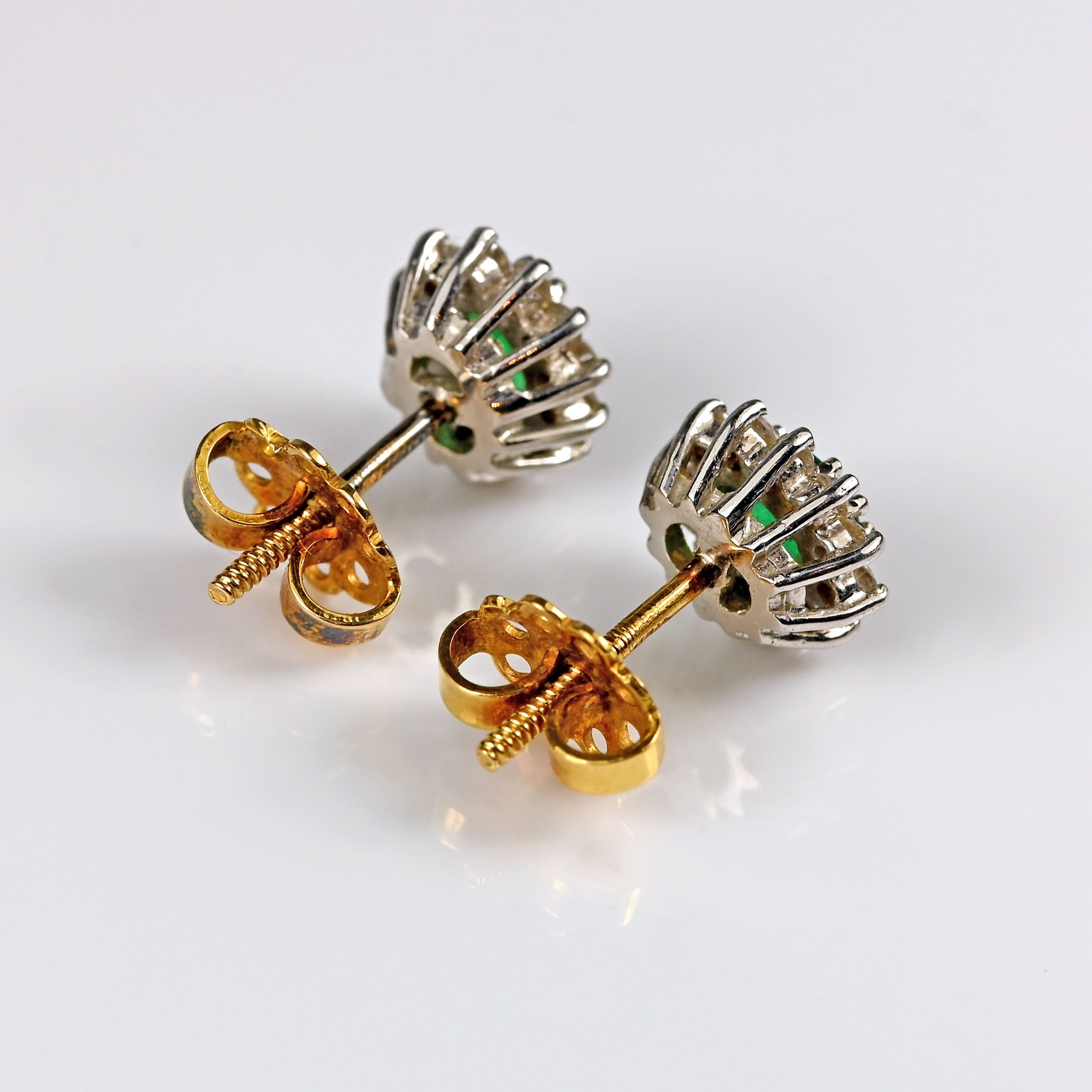 Ellibelle Jewellery Vintage 1989 Emerald & Diamond 18ct Gold Cluster Stud Earrings