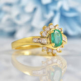 Ellibelle Jewellery Vintage 1989 Emerald & Diamond 18ct Gold Crossover Ring