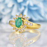 Ellibelle Jewellery Vintage 1989 Emerald & Diamond 18ct Gold Crossover Ring