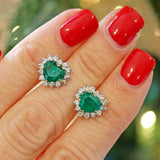 Ellibelle Jewellery Vintage 1989 Emerald & Diamond 18ct White Gold Heart-Shaped Cluster Stud Earrings