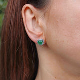 Ellibelle Jewellery Vintage 1989 Emerald & Diamond 18ct White Gold Heart-Shaped Cluster Stud Earrings