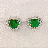Ellibelle Jewellery Vintage 1989 Emerald & Diamond 18ct White Gold Heart-Shaped Cluster Stud Earrings