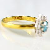 Ellibelle Jewellery Vintage 1989 Fancy Coloured Blue Diamond & Diamond 18ct Gold Daisy Cluster Ring