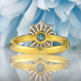 Ellibelle Jewellery Vintage 1989 Fancy Coloured Blue Diamond & Diamond 18ct Gold Daisy Cluster Ring