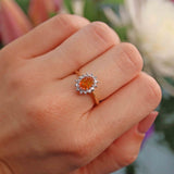 Ellibelle Jewellery Vintage 1989 Fire Opal & Diamond 18ct Gold Cluster Ring