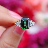 Ellibelle Jewellery Vintage 1989 Green Tourmaline & Diamond 18ct Gold Ring