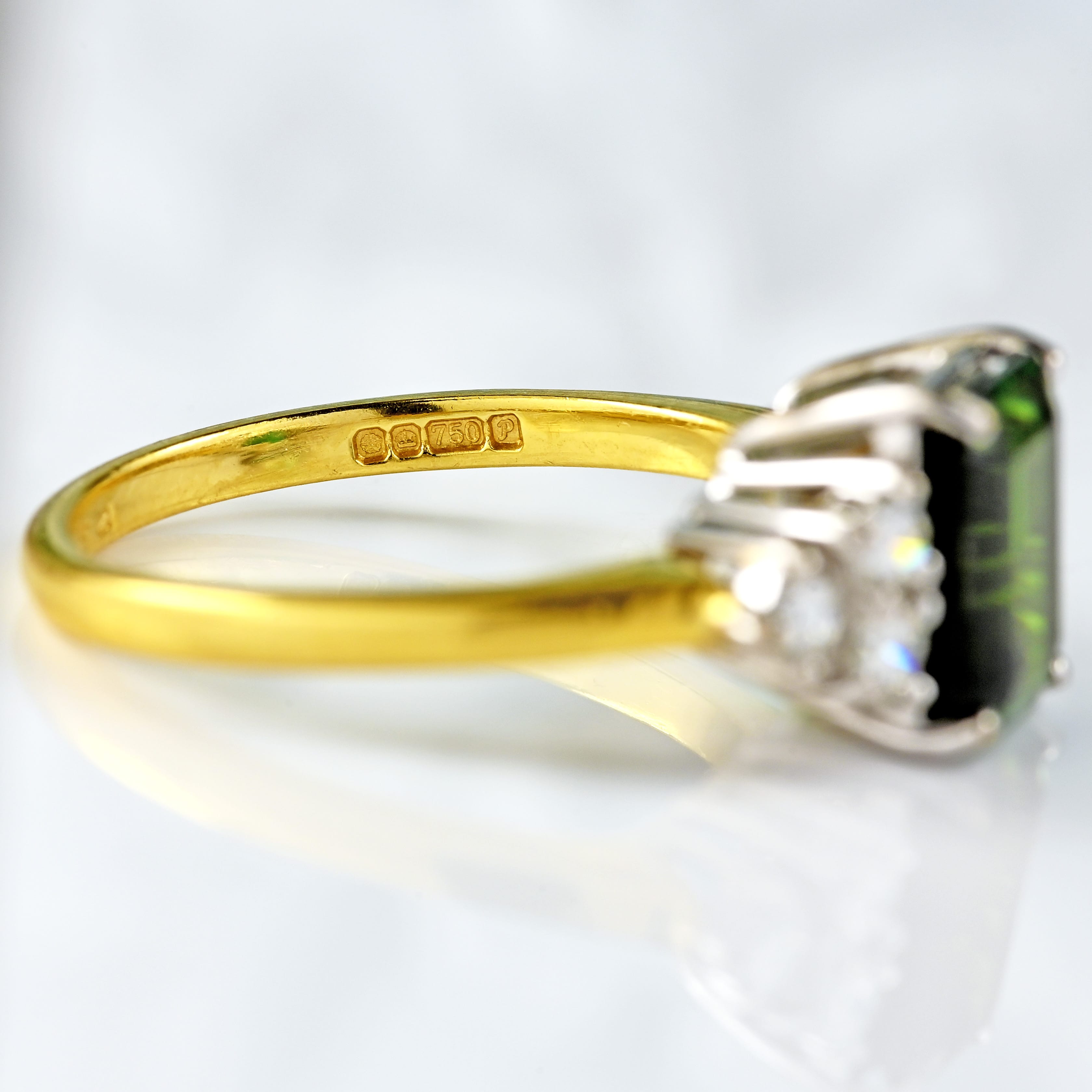 Ellibelle Jewellery Vintage 1989 Green Tourmaline & Diamond 18ct Gold Ring