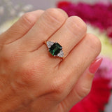 Ellibelle Jewellery Vintage 1989 Green Tourmaline & Diamond 18ct Gold Ring