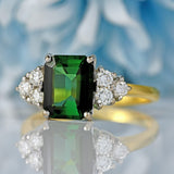 Ellibelle Jewellery Vintage 1989 Green Tourmaline & Diamond 18ct Gold Ring