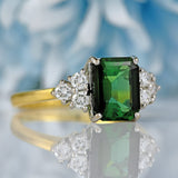 Ellibelle Jewellery Vintage 1989 Green Tourmaline & Diamond 18ct Gold Ring