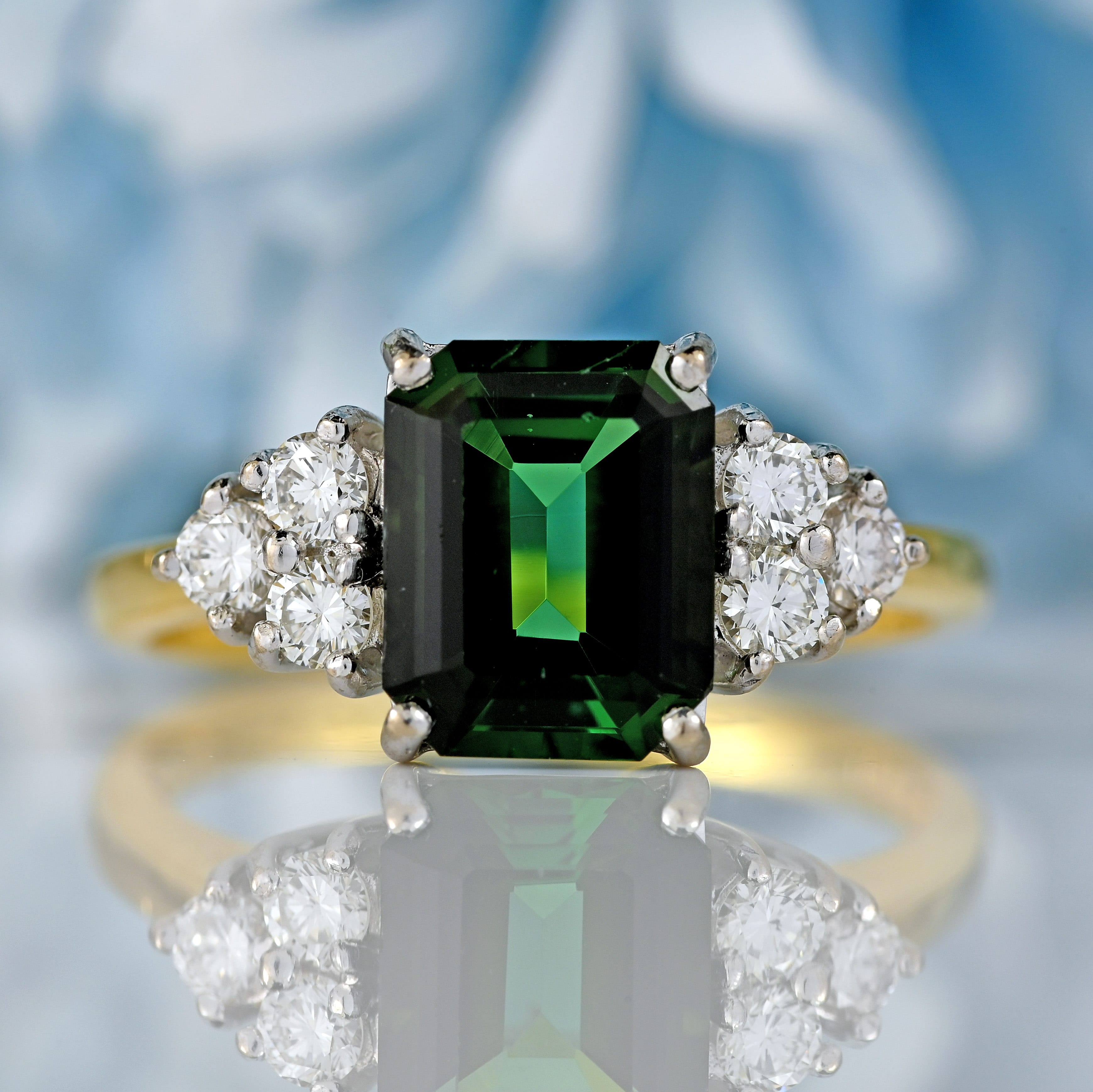 Ellibelle Jewellery Vintage 1989 Green Tourmaline & Diamond 18ct Gold Ring