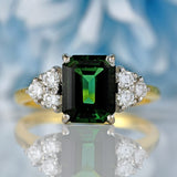 Ellibelle Jewellery Vintage 1989 Green Tourmaline & Diamond 18ct Gold Ring