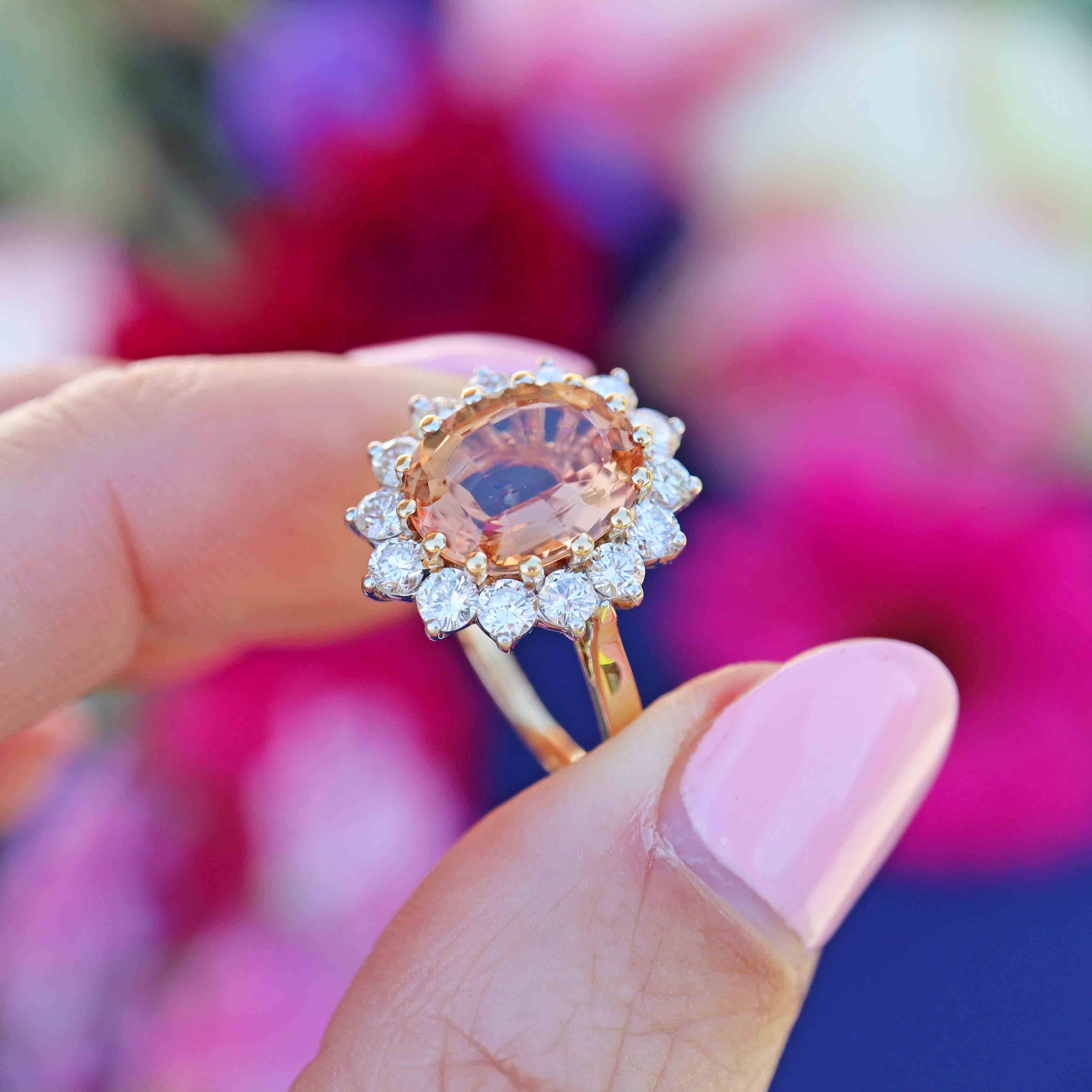 Ellibelle Jewellery Vintage 1989 Imperial Topaz & Diamond 18ct Gold Cluster Ring (4.30cts)