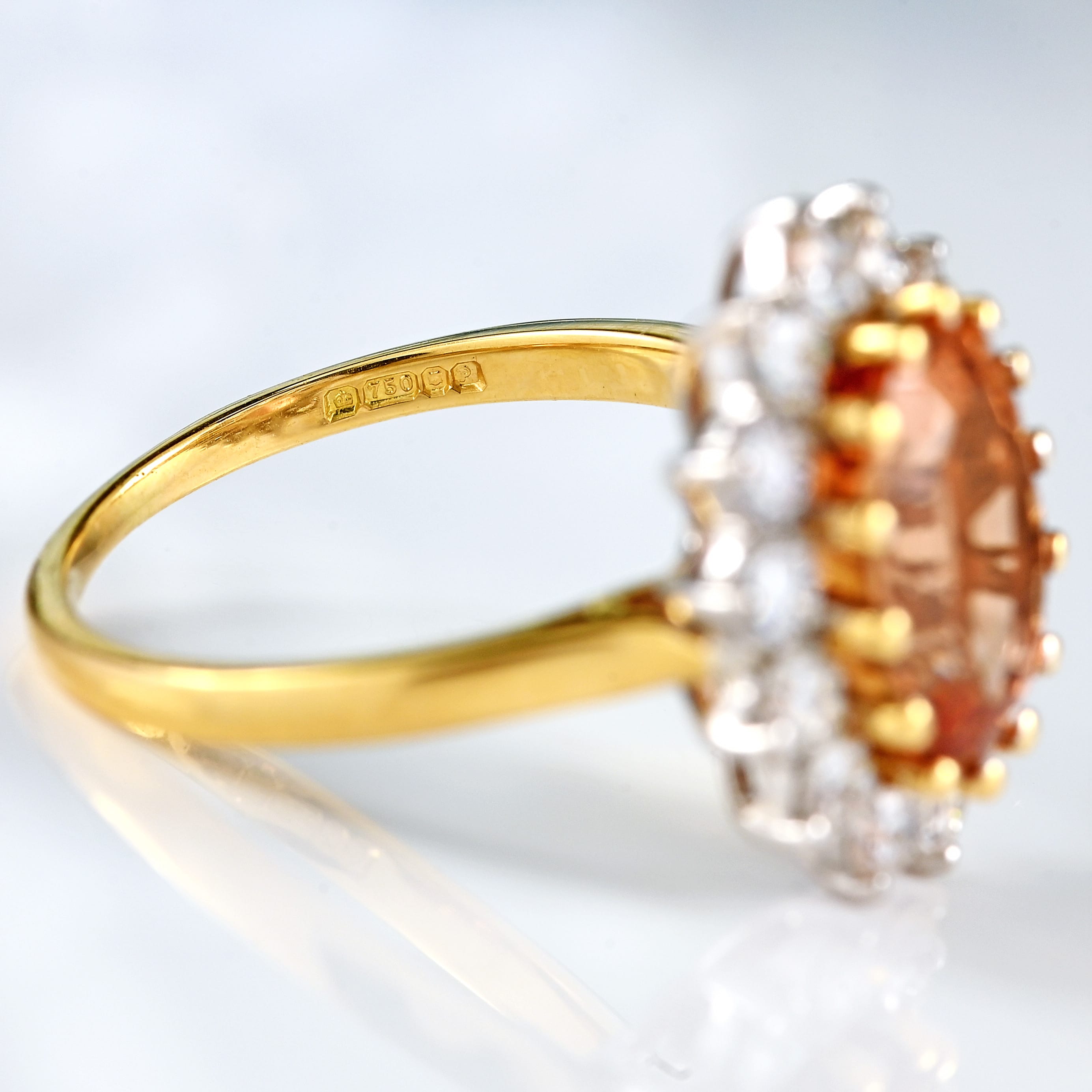 Ellibelle Jewellery Vintage 1989 Imperial Topaz & Diamond 18ct Gold Cluster Ring (4.30cts)