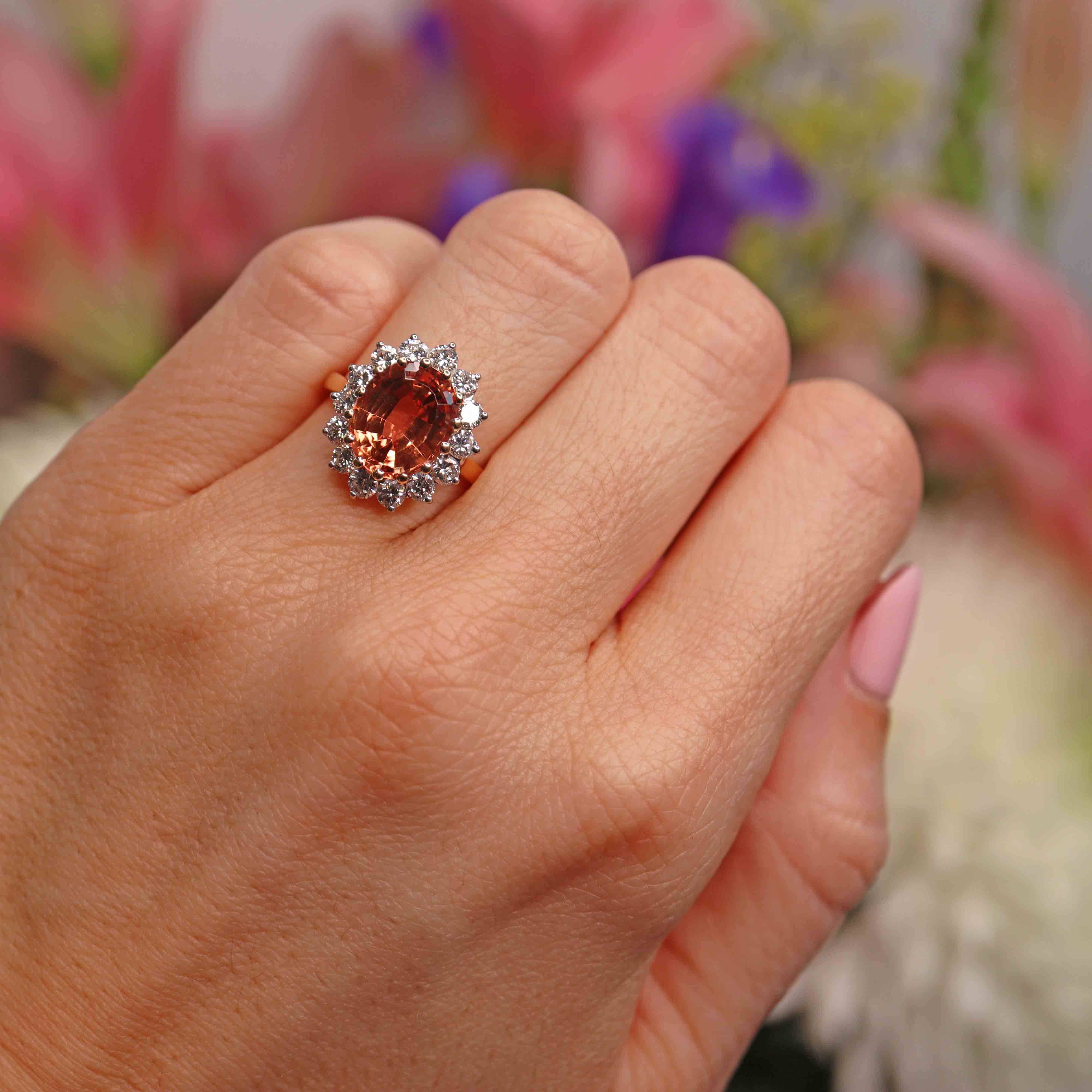 Ellibelle Jewellery Vintage 1989 Imperial Topaz & Diamond 18ct Gold Cluster Ring (4.30cts)