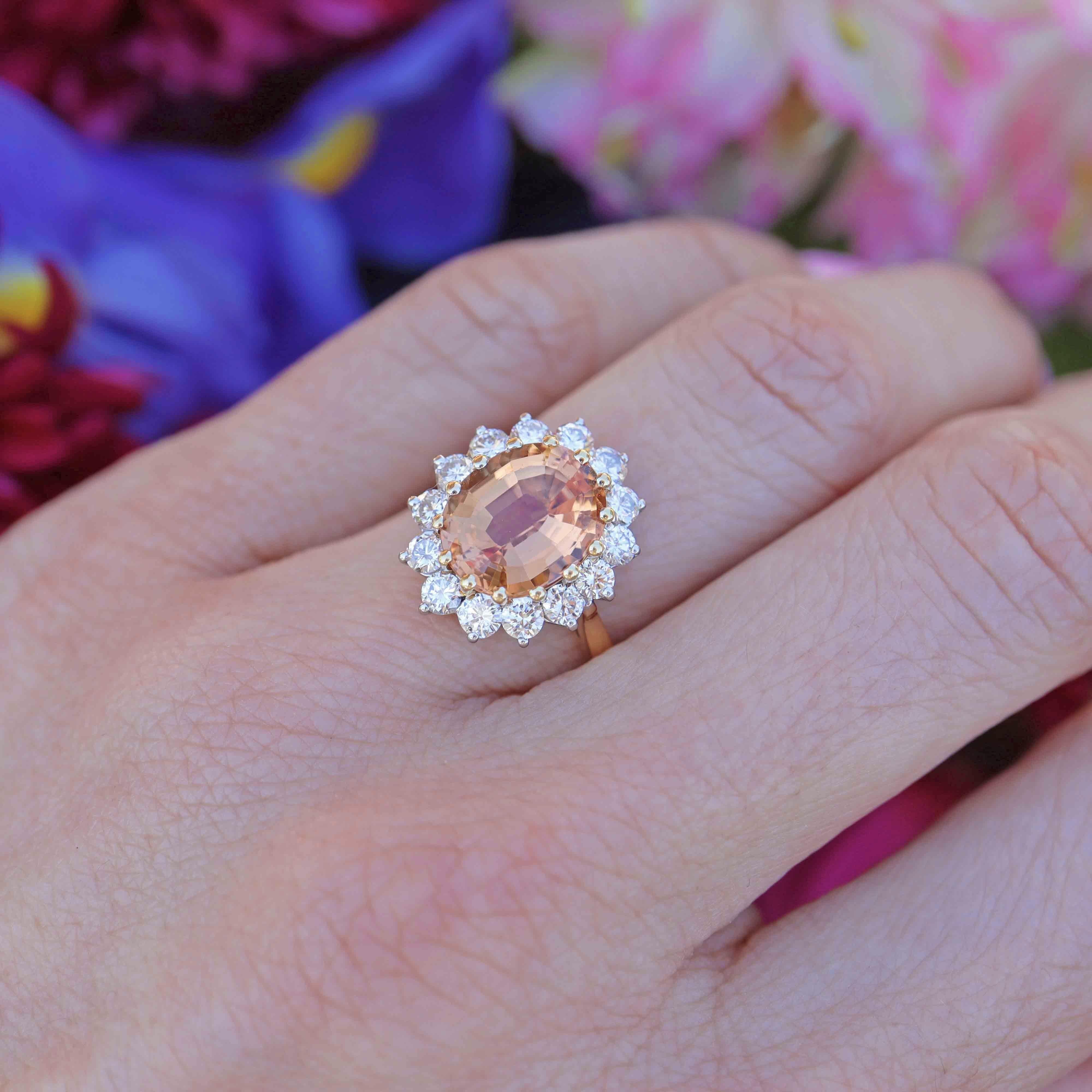 Ellibelle Jewellery Vintage 1989 Imperial Topaz & Diamond 18ct Gold Cluster Ring (4.30cts)