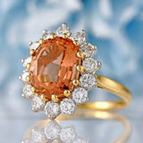 Ellibelle Jewellery Vintage 1989 Imperial Topaz & Diamond 18ct Gold Cluster Ring (4.30cts)
