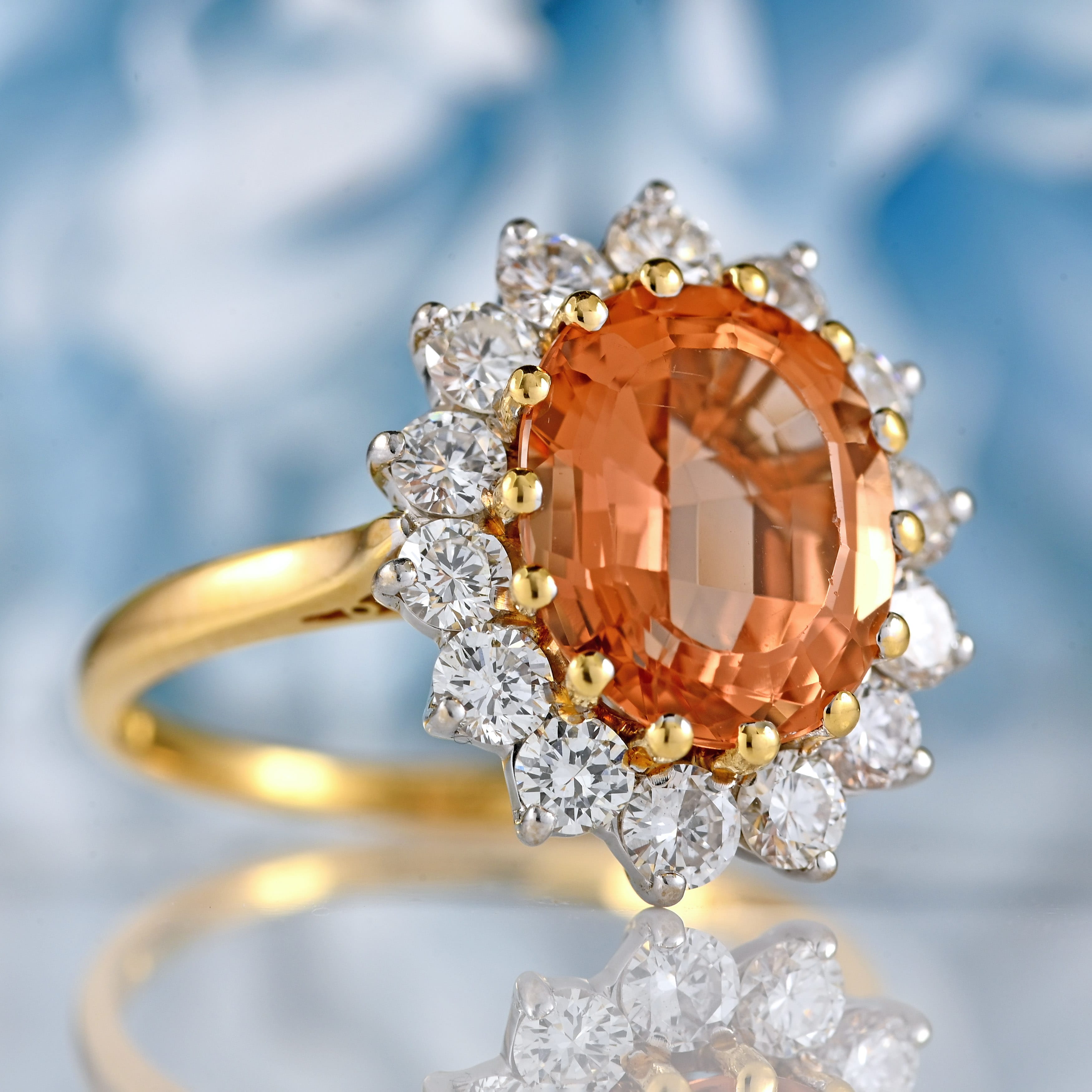 Ellibelle Jewellery Vintage 1989 Imperial Topaz & Diamond 18ct Gold Cluster Ring (4.30cts)