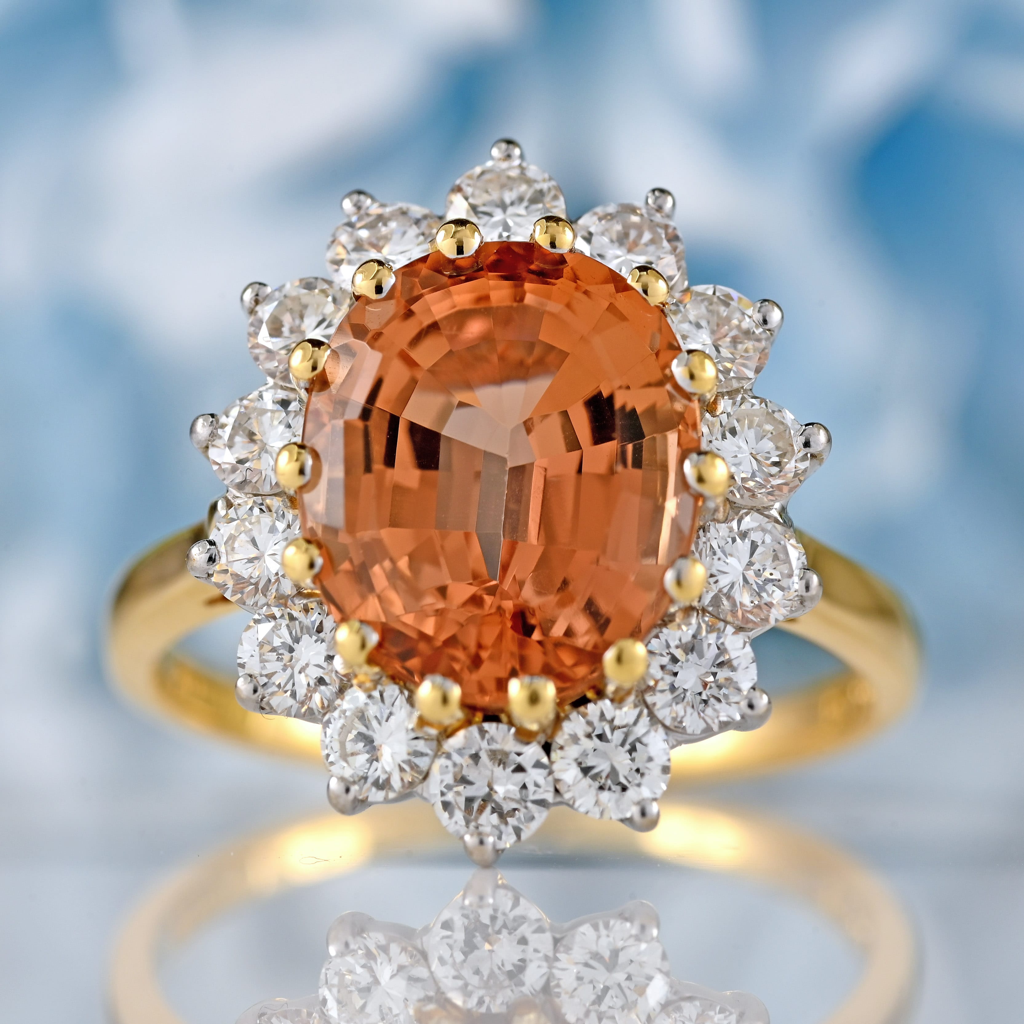 Ellibelle Jewellery Vintage 1989 Imperial Topaz & Diamond 18ct Gold Cluster Ring (4.30cts)