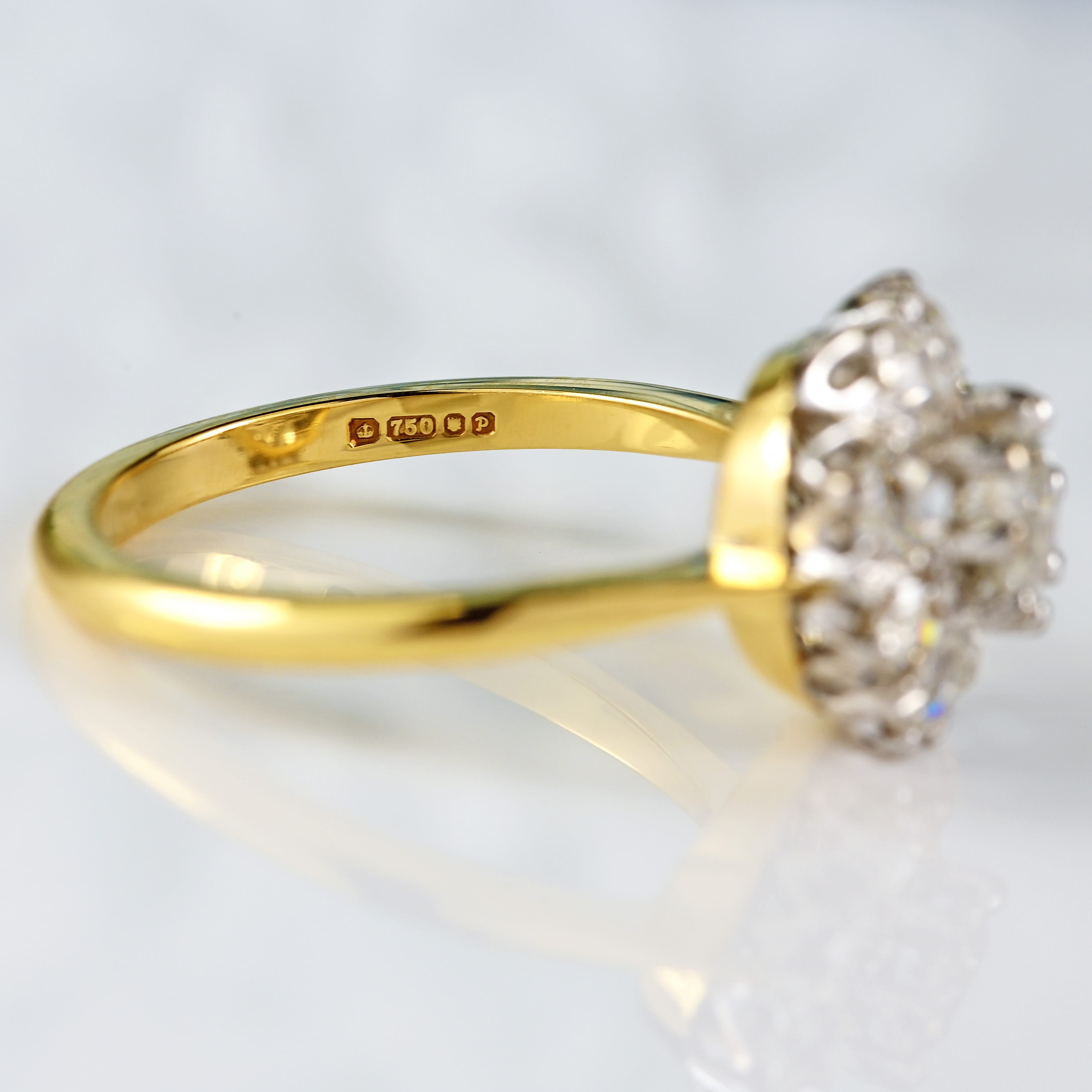 Ellibelle Jewellery Vintage 1989 Old-Mine-Cut Diamond 18ct Gold Cluster Ring (1.13cts)