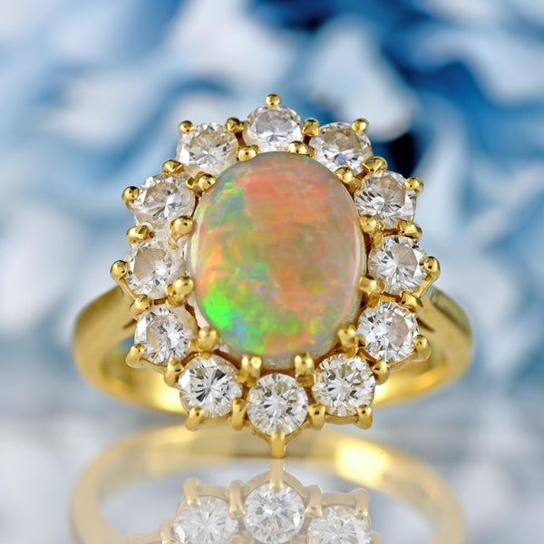 Ellibelle Jewellery Vintage 1989 Opal & Diamond 18ct Gold Cluster Ring