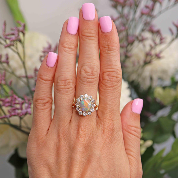Ellibelle Jewellery Vintage 1989 Opal & Diamond 18ct Gold Cluster Ring