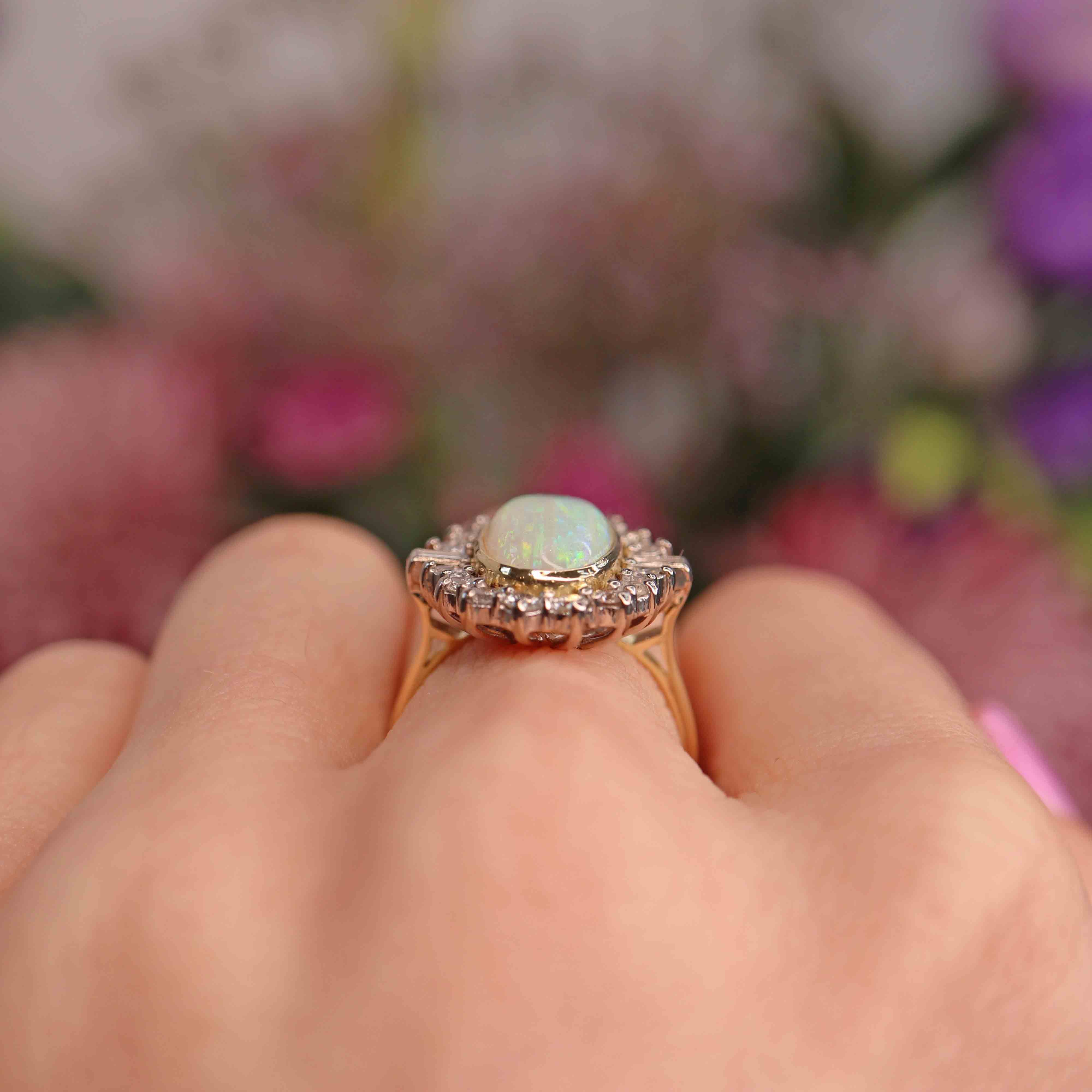 Ellibelle Jewellery Vintage 1989 Opal & Diamond 18ct Gold Cluster Ring (2.13ct)