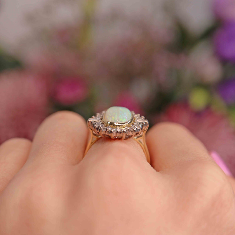 Ellibelle Jewellery Vintage 1989 Opal & Diamond 18ct Gold Cluster Ring (2.13ct)