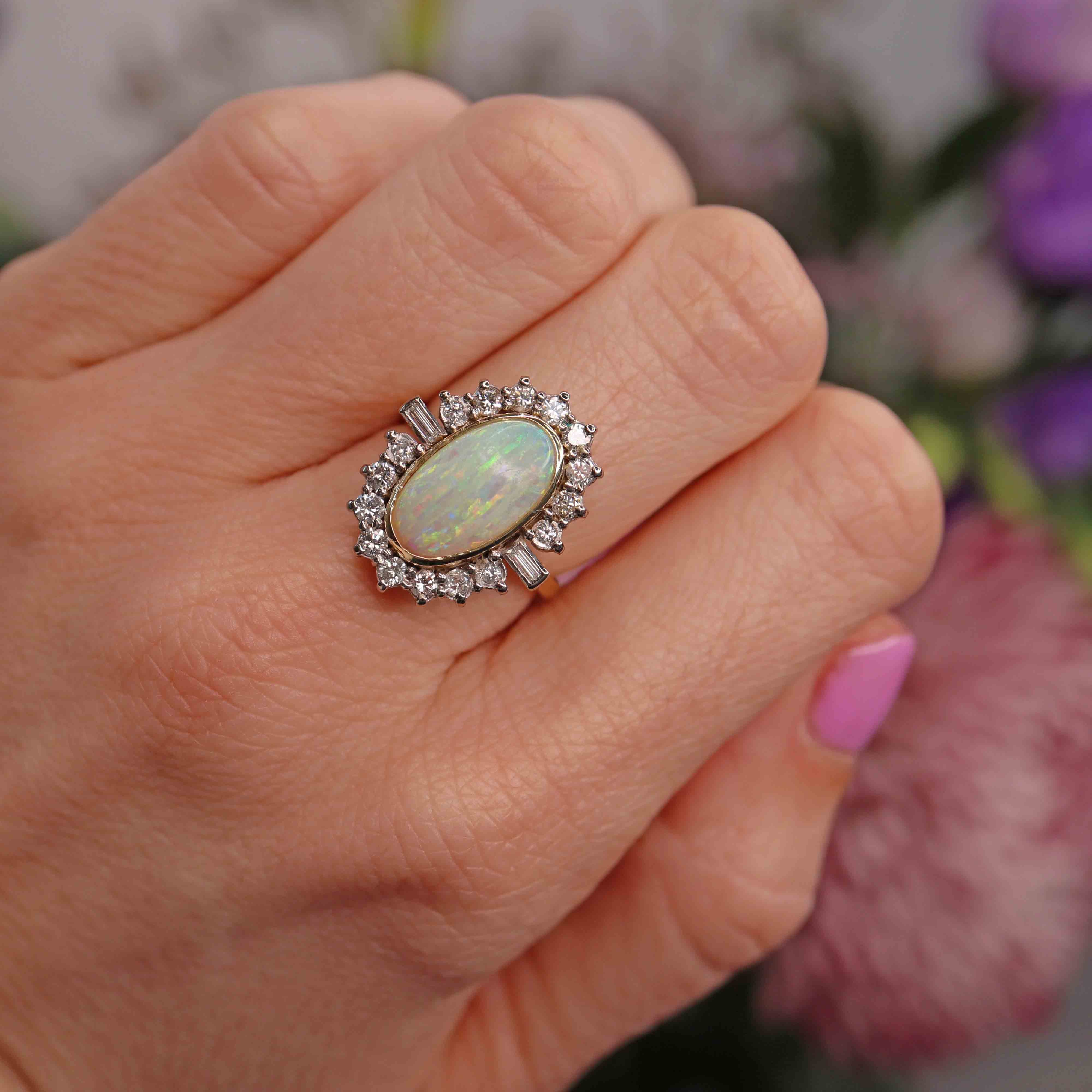 Ellibelle Jewellery Vintage 1989 Opal & Diamond 18ct Gold Cluster Ring (2.13ct)