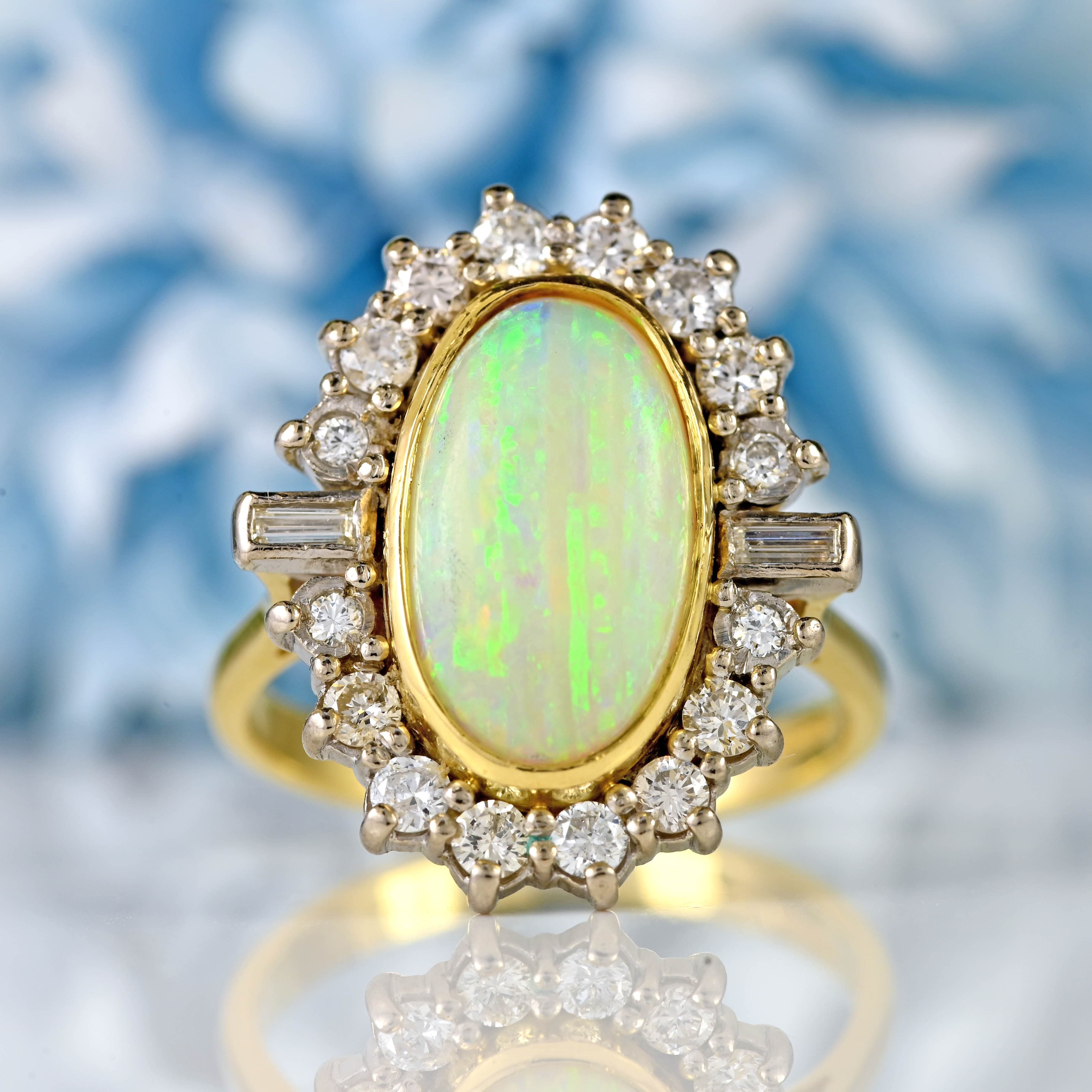 Ellibelle Jewellery Vintage 1989 Opal & Diamond 18ct Gold Cluster Ring (2.13ct)