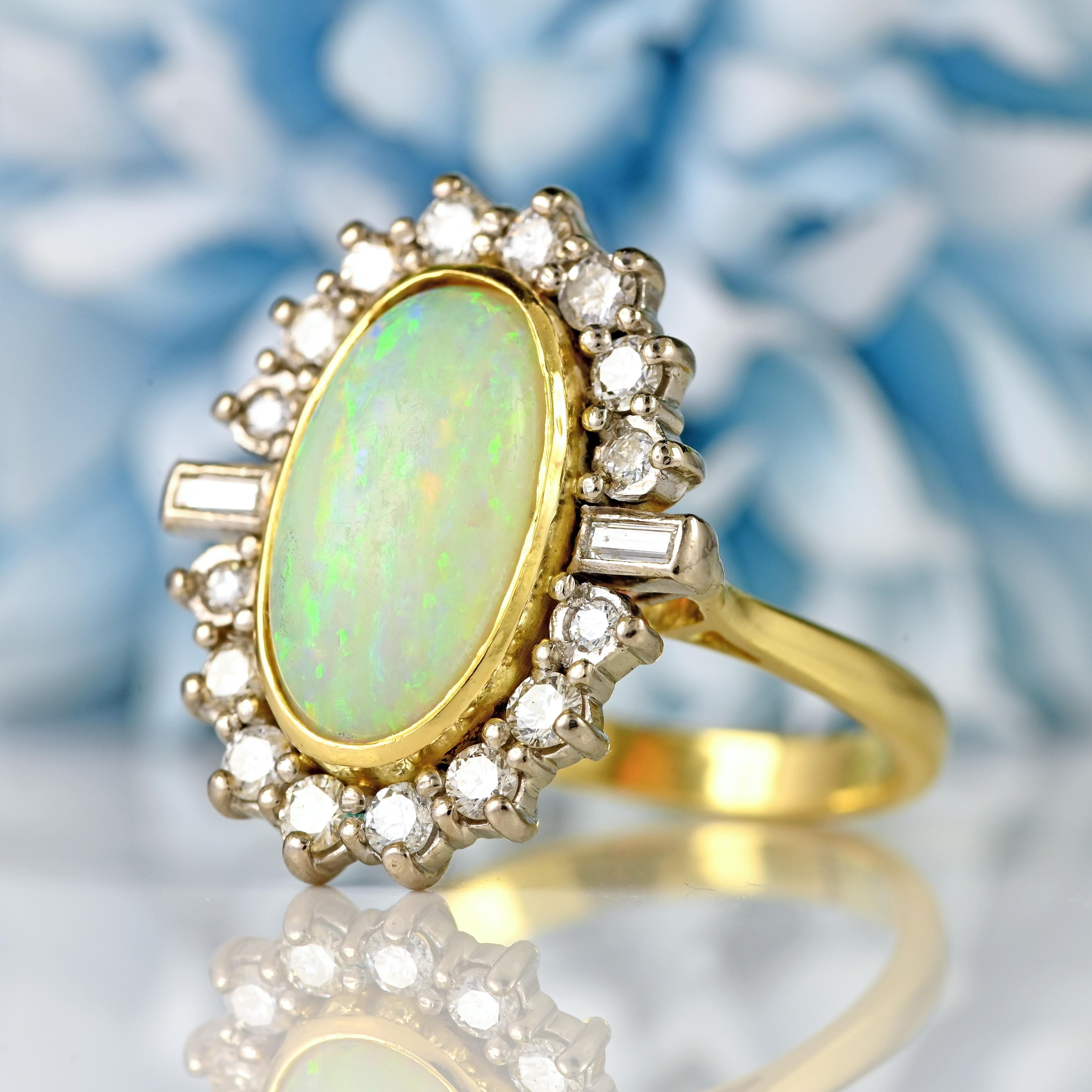 Ellibelle Jewellery Vintage 1989 Opal & Diamond 18ct Gold Cluster Ring (2.13ct)