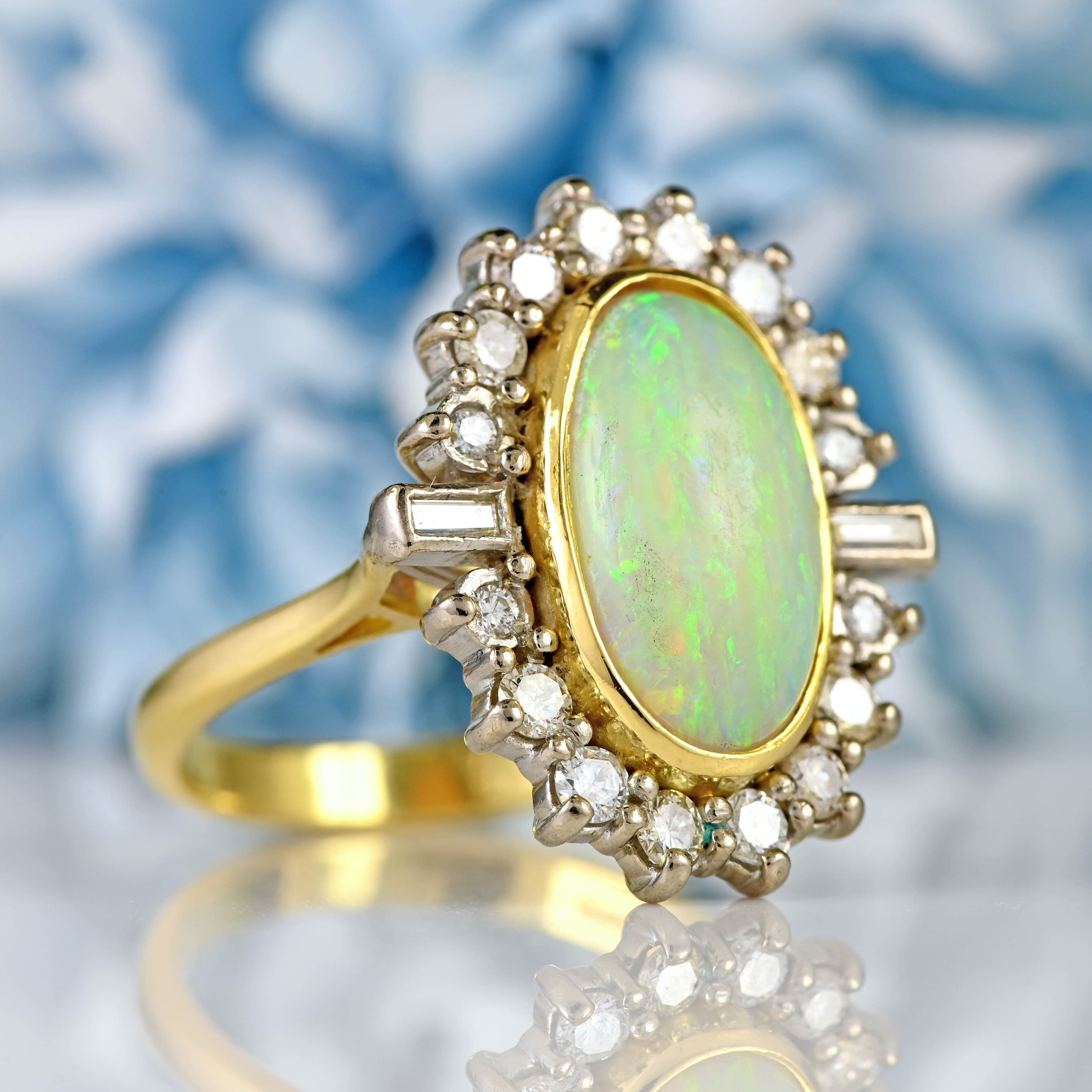 Ellibelle Jewellery Vintage 1989 Opal & Diamond 18ct Gold Cluster Ring (2.13ct)