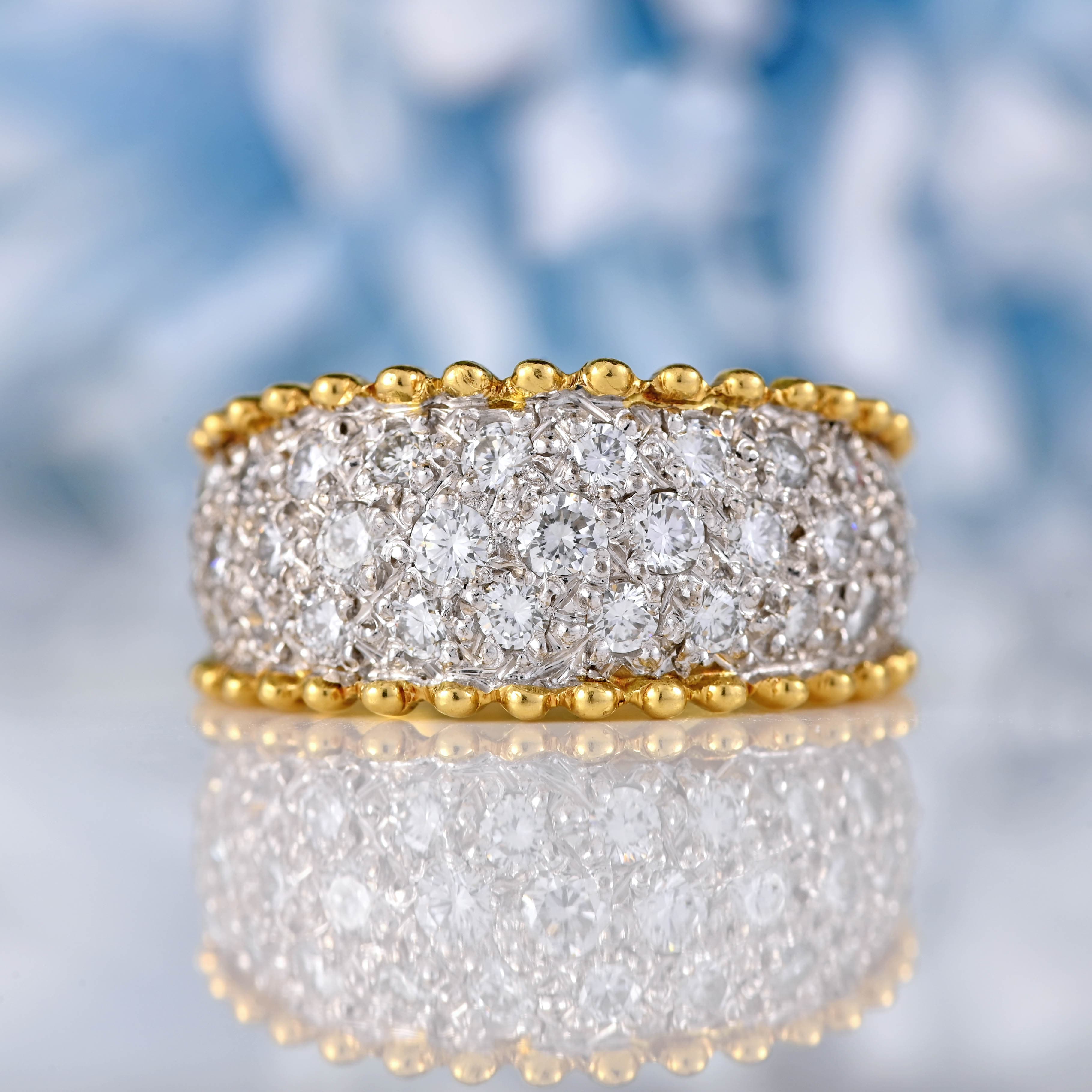 Ellibelle Jewellery Vintage 1989 Pavé Diamond 18ct Yellow Gold Wide Band Ring