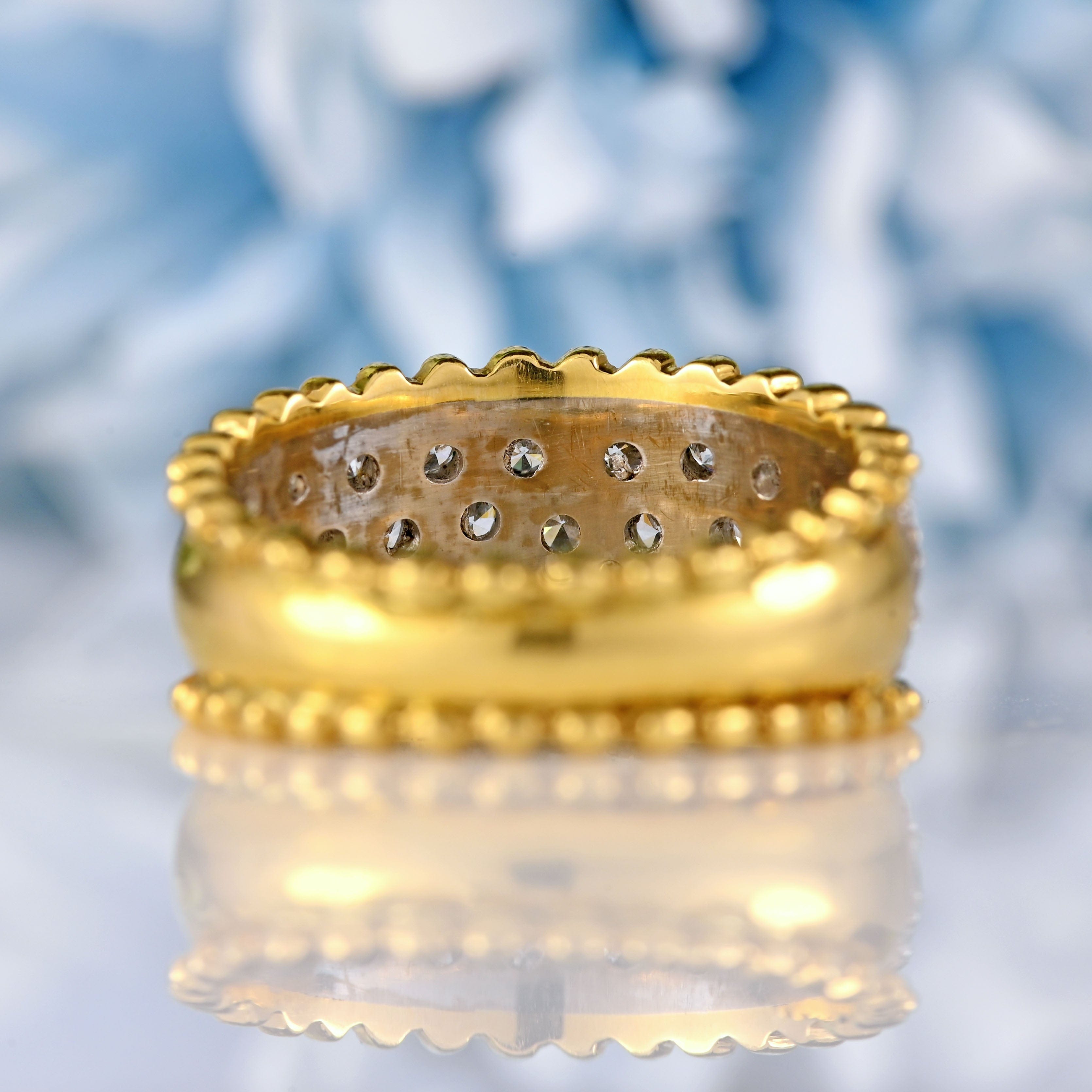 Ellibelle Jewellery Vintage 1989 Pavé Diamond 18ct Yellow Gold Wide Band Ring