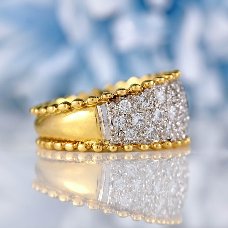 Ellibelle Jewellery Vintage 1989 Pavé Diamond 18ct Yellow Gold Wide Band Ring