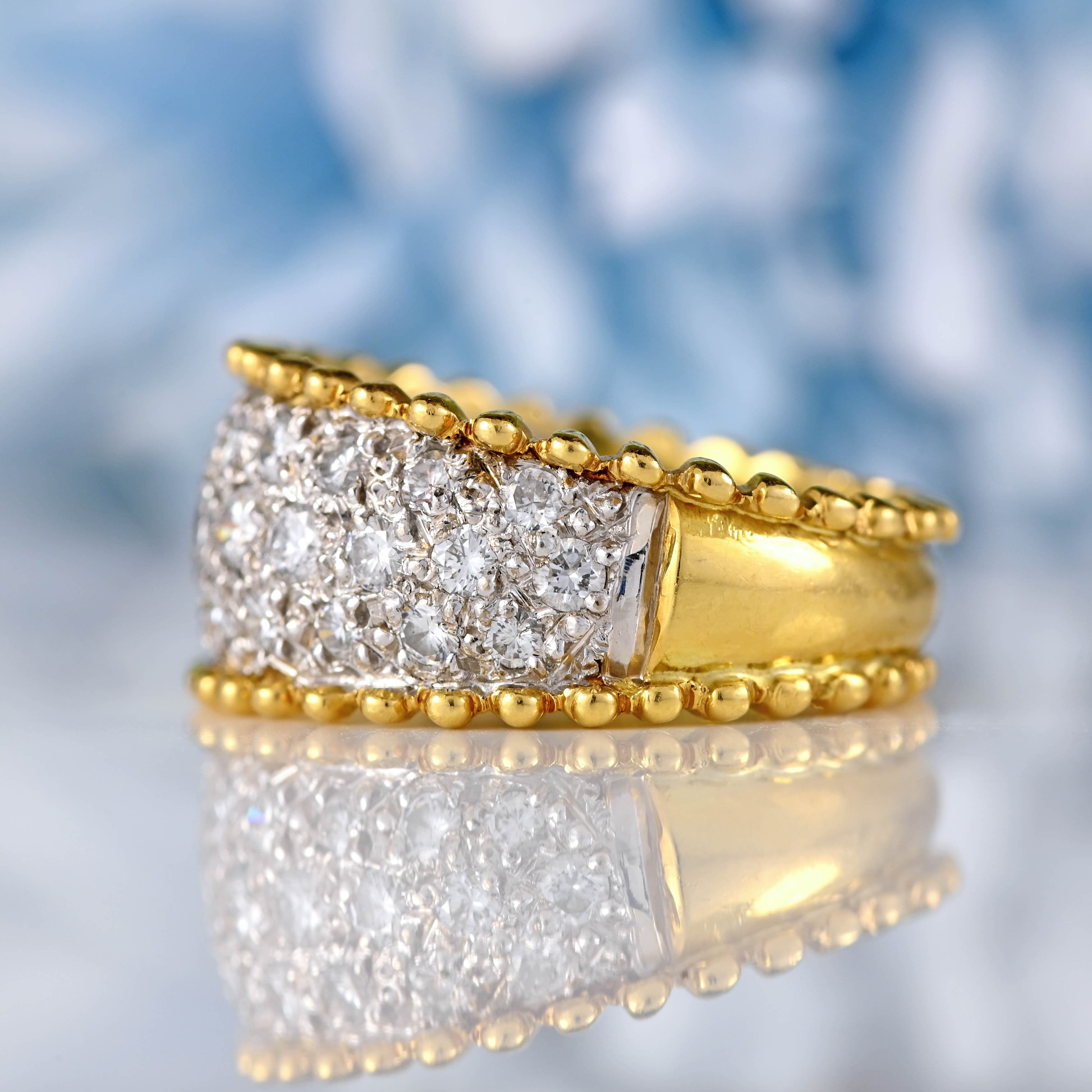 Ellibelle Jewellery Vintage 1989 Pavé Diamond 18ct Yellow Gold Wide Band Ring