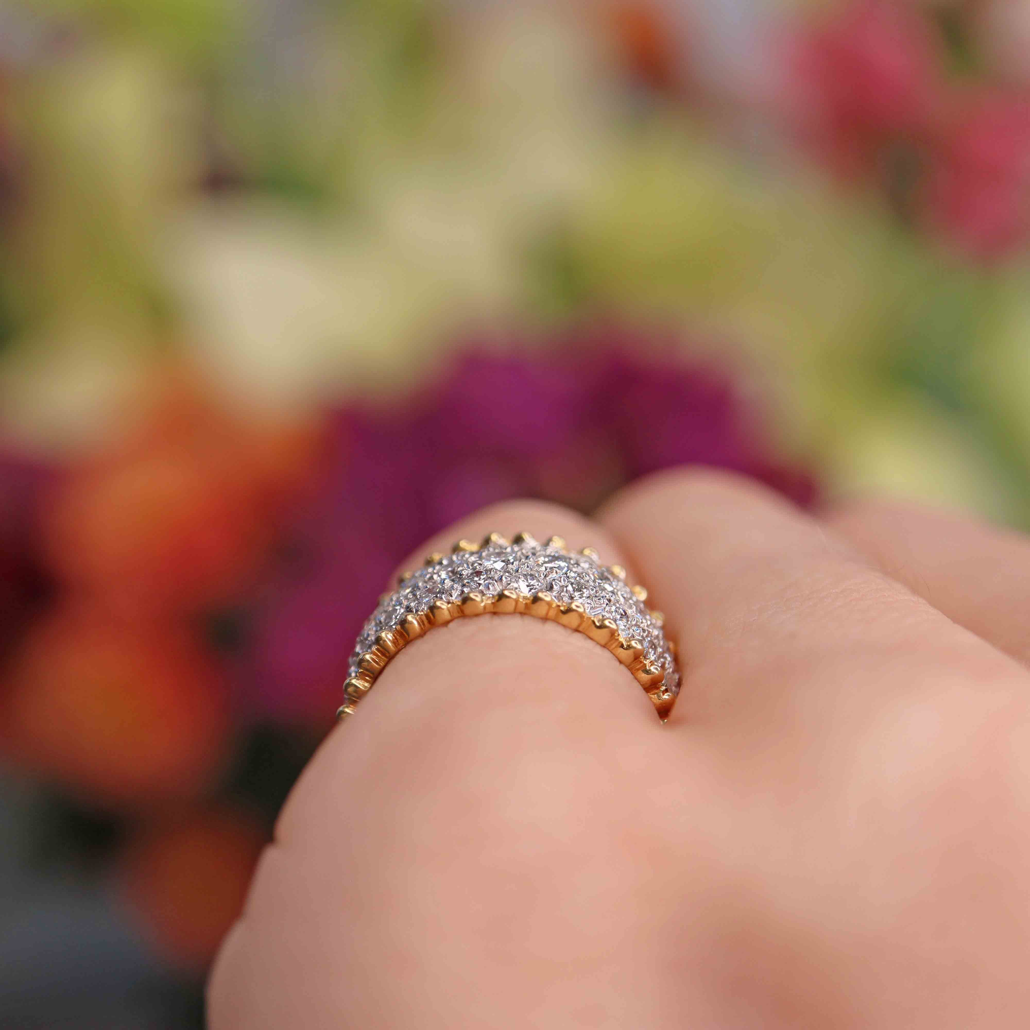 Ellibelle Jewellery Vintage 1989 Pavé Diamond 18ct Yellow Gold Wide Band Ring