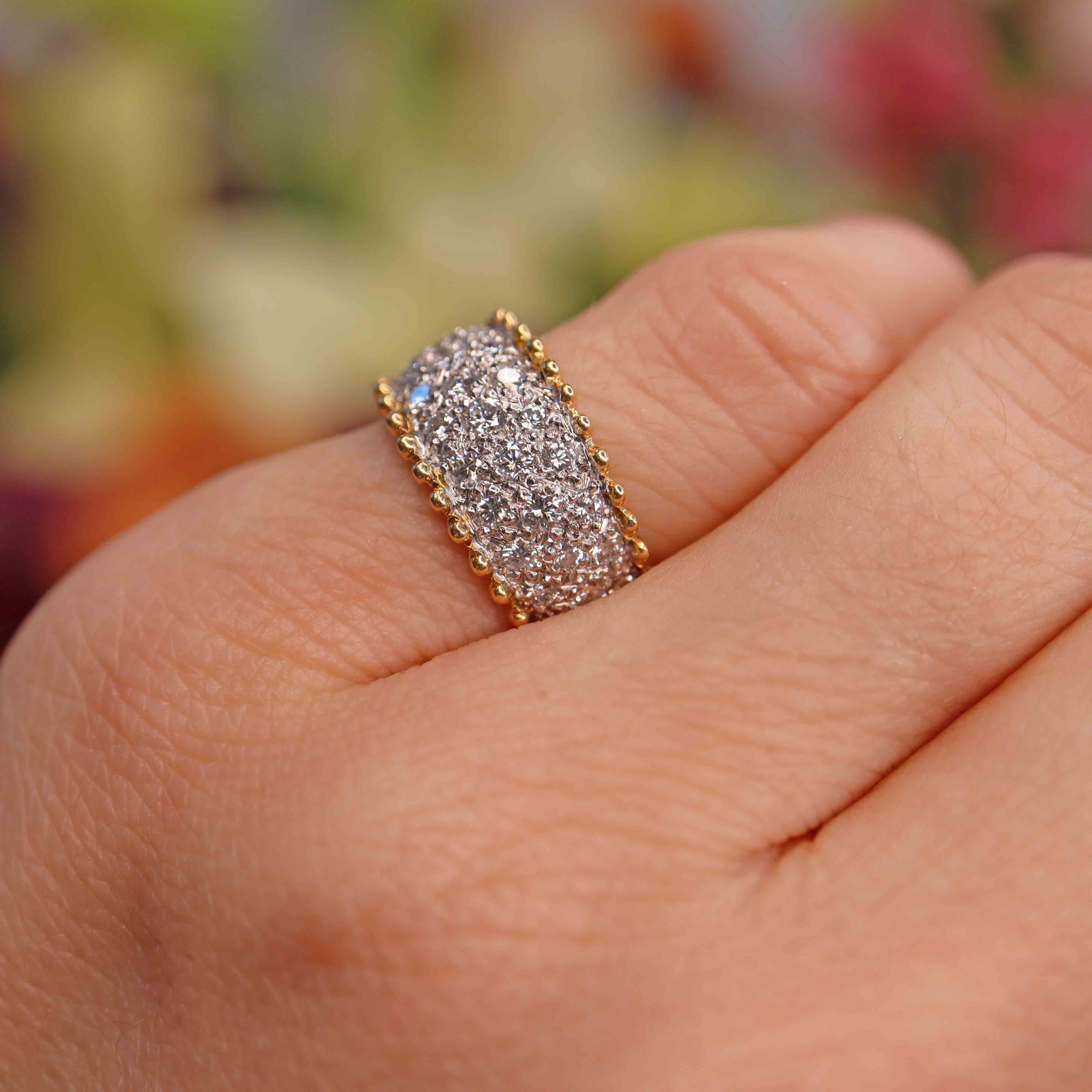 Ellibelle Jewellery Vintage 1989 Pavé Diamond 18ct Yellow Gold Wide Band Ring