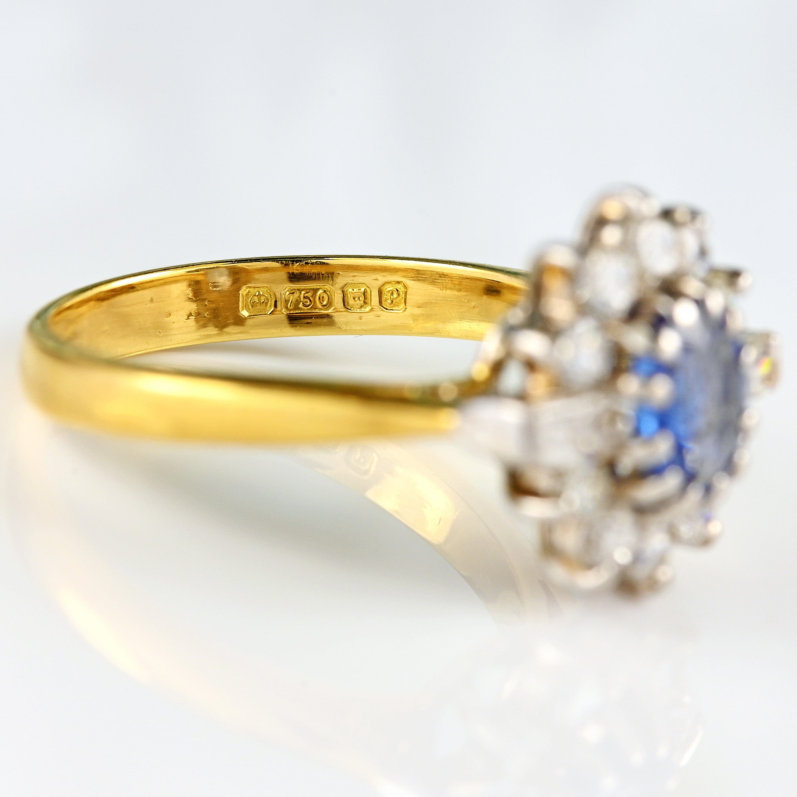 Ellibelle Jewellery Vintage 1989 Sapphire & Diamond 18ct Gold Cluster Engagement Ring (0.60cts)
