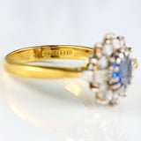 Ellibelle Jewellery Vintage 1989 Sapphire & Diamond 18ct Gold Cluster Engagement Ring (0.60cts)