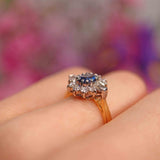 Ellibelle Jewellery Vintage 1989 Sapphire & Diamond 18ct Gold Cluster Engagement Ring (0.60cts)