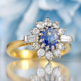 Ellibelle Jewellery Vintage 1989 Sapphire & Diamond 18ct Gold Cluster Engagement Ring (0.60cts)
