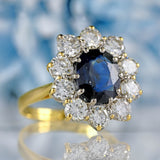 Ellibelle Jewellery Vintage 1989 Sapphire & Diamond 18ct Gold Cluster Engagement Ring