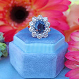 Ellibelle Jewellery Vintage 1989 Sapphire & Diamond 18ct Gold Cluster Engagement Ring