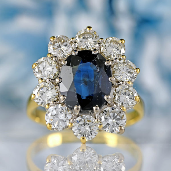 Ellibelle Jewellery Vintage 1989 Sapphire & Diamond 18ct Gold Cluster Engagement Ring