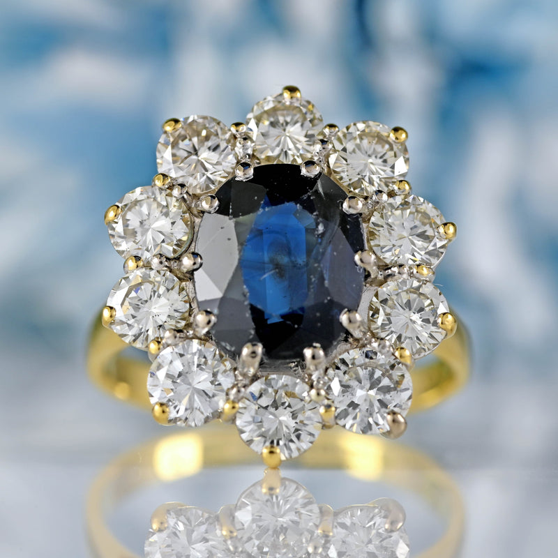 Ellibelle Jewellery Vintage 1989 Sapphire & Diamond 18ct Gold Cluster Engagement Ring