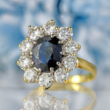 Ellibelle Jewellery Vintage 1989 Sapphire & Diamond 18ct Gold Cluster Engagement Ring
